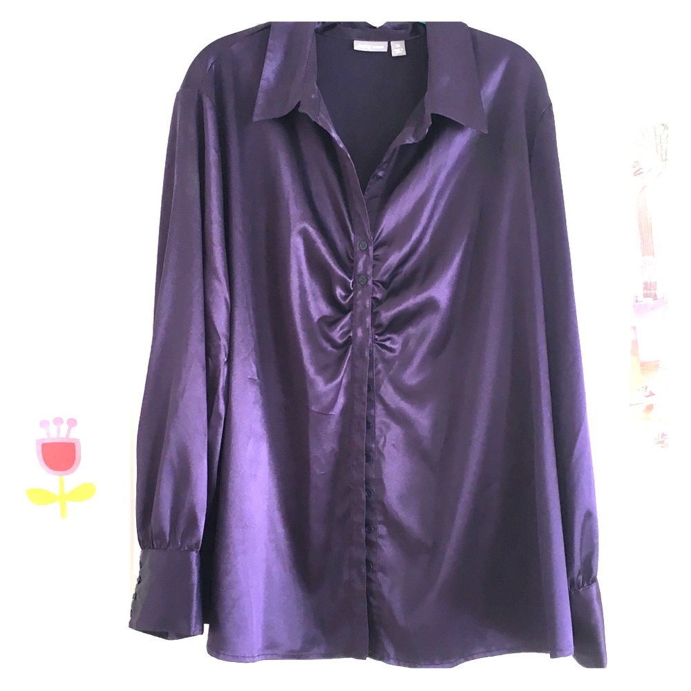 Deep Purple Long Sleeve Button Down Blouse